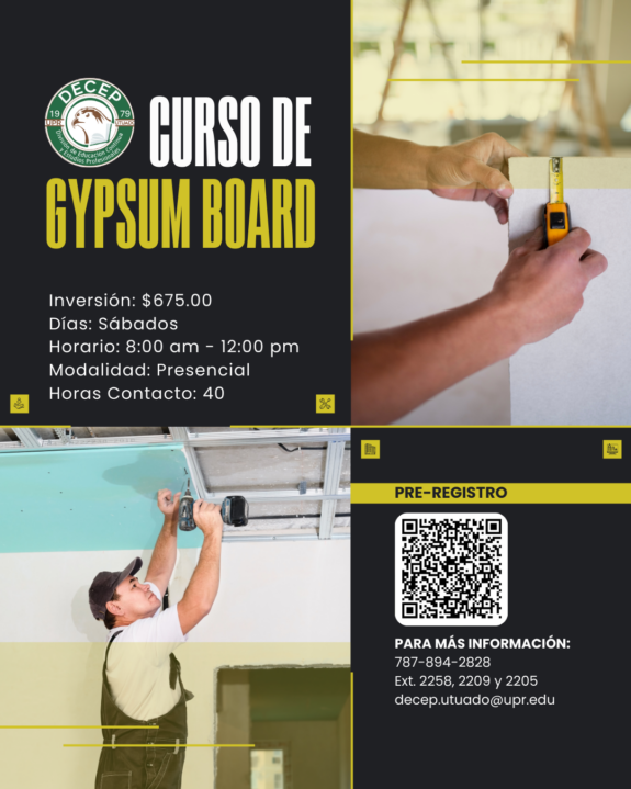 Promoción Curso de Gypsum Board DECEP UPR Utuado