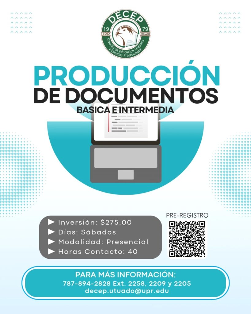Promoción curso Producción de Documentos DECEP Utuado